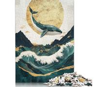 500 Piece Whale Leaping Over Waves Creative Square Jigsaw Puzzles for Adults & Wooden Puzzles Stress Relief Puzzle Games And Unique 500pcs (52x38cm)