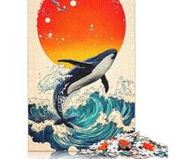 500 Piece Whale Ocean Waves Sunset Creative Square Jigsaw Puzzles for Adults & Wooden Puzzles Stress Relief Puzzle Games And Unique 500pcs (52x38cm)