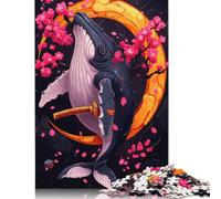 500 Piece Whale Samurai with Cherry Blossoms Square Jigsaw Puzzles for Adults & Wooden Puzzles Learning Educational Toys Family Games 500pcs (52x38cm)
