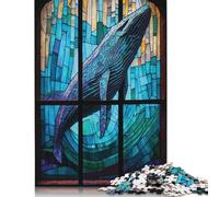 500 Piece Whale Stained Glass Creative Square Jigsaw Puzzles for Adults And Wooden Puzzles Educational Game for Adult 500pcs (52x38cm)