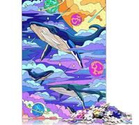 500 Piece Whales Space Animal Square Jigsaw Puzzles for Adults, Wooden Puzzles Educational Game for Children 500pcs (52x38cm)