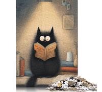 500 Piece Whiskered Wisdom A Cat's Literary Night Square Jigsaw Puzzles for Adults, Wooden Puzzles Educational Game for Children 500pcs (52x38cm)