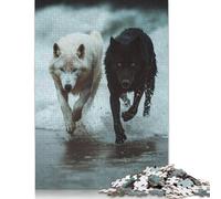 500 Piece White And Black Wolves Running Jigsaws for Adults Wood Puzzles Wooden Puzzles Jigsaw Puzzles for Adults 500pcs (52x38cm)