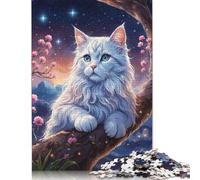500 Piece White Cat in Cherry Blossom Tree Jigsaw Puzzles, for Adults & Wooden Puzzles Educational Games For Kids 500pcs (52x38cm)