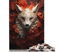 500 Piece White Fox in Red Flowers Jigsaw Square Puzzle for Adults & Wooden Puzzles Educational Game Challenge Toy 500pcs (52x38cm)