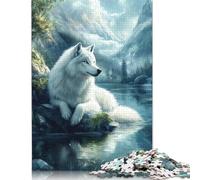 500 Piece White Wolf by The Lake Jigsaw Puzzles for Adult Teenagers Puzzles Wooden Puzzles Family Fun Jigsaws Puzzles 500pcs (52x38cm)