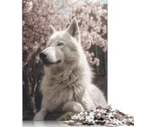 500 Piece White Wolf Cherry Blossom Jigsaw Puzzles for Adult Teenagers Wooden Puzzles Sustainable Puzzle for Adults | Games 500pcs (52x38cm)