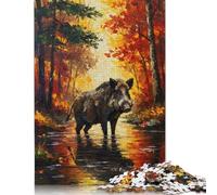 500 Piece Wild Boar in Autumn Forest Painting Jigsaw Puzzle for Adult Teenagers Puzzle Jigsaws for Adults Unique Home Decor And Gifts 500pcs (52x38cm)