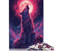 500 Piece Wolf Howling at The Moon Adult Puzzles Puzzles for Adults Jigsaw Puzzles for Adults Educational Game Challenge Toy 500pcs (52x38cm)