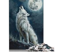 500 Piece Wolf Howling Moon Night Jigsaws for Adults Wood Puzzle Jigsaws Educational Game Challenge Toy 500pcs (52x38cm)