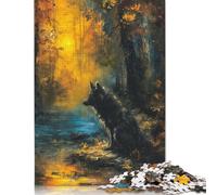 500 Piece Wolf in Autumn Forest Painting Jigsaw Puzzles for Adult Teenagers Puzzles Wooden Puzzles Family Fun Jigsaws Puzzles 500pcs (52x38cm)