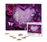 500 Piece Wooden Christian Jigsaw Puzzle for Adults - Inspirational Religious Floral Cross with Trust in The Lord Bible Verse, Faith-Inspired Gift for Christian Women & Men