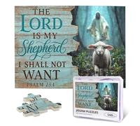 500 Piece Wooden Christian Jigsaw Puzzle for Adults - Psalm 23 "The Lord is My Shepherd Jesus & Lamb Art, Inspirational Religious Gift for Christian Women & Men