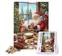 500 Piece Wooden Christmas Jigsaw Puzzle for Adults - Cozy Winter Scene with Santa Making Gingerbread & Reindeer by His Side, Heartwarming for Families & Festive Lovers