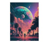 500 Piece Wooden Jigsaw Puzzle for Adults, Alien Paradise Street Scene