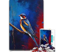 500 Piece Wooden Jigsaw Puzzle for Adults, Barn Swallow on Branch Painting