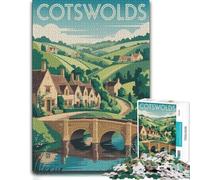 500 Piece Wooden Jigsaw Puzzle for Adults, Cotswolds Landscape Illustration