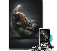 500 Piece Wooden Jigsaw Puzzle for Adults, Dachshund Sleeping on the Moon