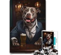 500 Piece Wooden Jigsaw Puzzle for Adults, Happy XL Bully in the Pub