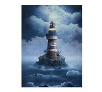 500 Piece Wooden Jigsaw Puzzle for Adults, Lonely Lighthouse in Stormy Seas