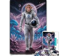 500 Piece Wooden Jigsaw Puzzle for Adults, Monkey Astronaut on Alien Planet