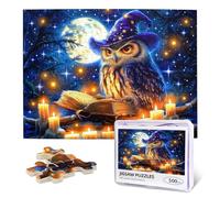 500 Piece Wooden Jigsaw Puzzle for Adults - Mystical Moonlit Owl & Spellbook Scene, Magic Theme with Wizard Owl, Enchanting Nighttime Gift for Fantasy Lovers & Collectors