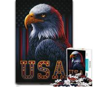 500 Piece Wooden Jigsaw Puzzle for Adults, Patriotic Eagle with USA Text