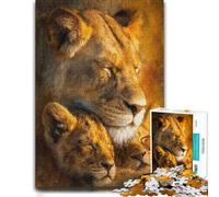 500 Piece Wooden Jigsaw Puzzle for Adults, Sleeping Lioness and Lion Cubs