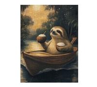 500 Piece Wooden Jigsaw Puzzle for Adults, Sloth on a boat with cocktails | A screen-free tabletop activity - a simple way to organise the image at your own pace.