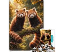 500 Piece Wooden Jigsaw Puzzle for Adults, Two Red Pandas on a Mossy Branch