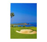 500-Piece Wooden Jigsaw Puzzle in Plastic Box, golf course by the sea Prints Eco-Friendly Educational Puzzle for Family Fun & Adult Relaxation, 38x52 CM