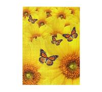 500-Piece Wooden Jigsaw Puzzle in Plastic Box, Yellow Flowers Butterflies Prints Eco-Friendly Educational Puzzle for Family Fun & Adult Relaxation, 38x52 CM