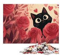 500 Piece Wooden Jigsaw Puzzles Black Cat Among Roses Jigsaw Puzzle Family Activity 500pcs (52x38cm)