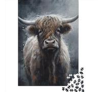 500 Piece Wooden Jigsaw Puzzles Charcoal Highland Cow Jigsaw Creative Rectangular Puzzle Gift for Family Game,Friends 500pcs (52x38cm)