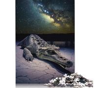 500 Piece Wooden Jigsaw Puzzles Crocodile Under The Starry Jigsaw Puzzle Family Activity 500pcs (52x38cm)