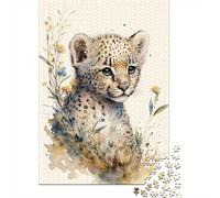 500-Piece Wooden Jigsaw Puzzles Cute Baby Cheetah Painting Jigsaw Puzzle Home Wall Decor Educational Toy Gift for Family Game 500pcs (52x38cm)