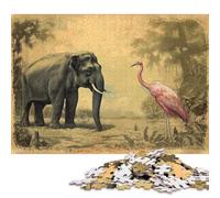 500 Piece Wooden Jigsaw Puzzles Elephant Bird Vintage Jigsaw Puzzle Family Activity 500pcs (52x38cm)