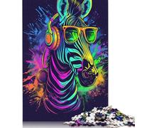 500 Piece Wooden Jigsaw Puzzles for Adults 500 Pieces Zebra with Headphones Jigsaw Puzzles for Adults Birthday Gifts 500pcs (52x38cm)