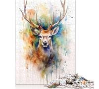 500 Piece Wooden Jigsaw Puzzles for Adults Deer Watercolor Jigsaw Puzzle for Children Family Games 500pcs (52x38cm)
