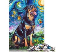 500 Piece Wooden Jigsaw Puzzles for Adults Dog Star Night Rottweiler Jigsaw Puzzle for Children Family Games 500pcs (52x38cm)