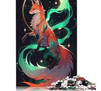 500 Piece Wooden Jigsaw Puzzles for Adults Kitsune Japanese Fox Neon Jigsaw Puzzle for Children Family Games 500pcs (52x38cm)