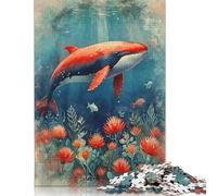 500 Piece Wooden Jigsaw Puzzles for Adults Red Whale Underwater Jigsaw Puzzle for Children Family Games 500pcs (52x38cm)