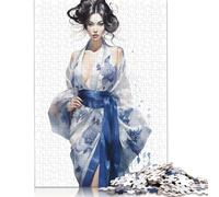500 Piece Wooden Jigsaw Puzzles Geisha in Blue Jigsaw Puzzle Family Activity 500pcs (52x38cm)
