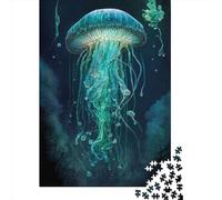 500 Piece Wooden Jigsaw Puzzles Jellyfish Mythical Realm Jigsaw Creative Rectangular Puzzle Gift for Family Game,Friends 500pcs (52x38cm)