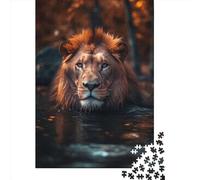 500 Piece Wooden Jigsaw Puzzles Lion Swimming in River Jigsaw Puzzle Family Activity 500pcs (52x38cm)