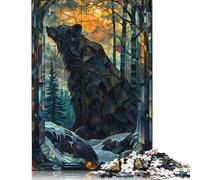 500 Piece Wooden Jigsaw Puzzles Mystic Stained Glass Bear Jigsaw Puzzle Family Activity 500pcs (52x38cm)
