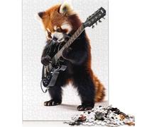 500 Piece Wooden Jigsaw Puzzles Red Panda Guitar Jigsaw Puzzle Family Activity 500pcs (52x38cm)