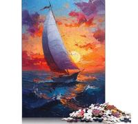 500 Piece Wooden Jigsaw Puzzles Sailboat Sunset Painting Jigsaw Puzzle Family Activity 500pcs (52x38cm)