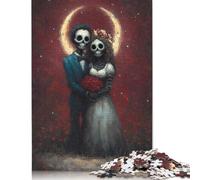 500 Piece Wooden Jigsaw Puzzles Skeletal Wedding Couple with Red Roses Jigsaw Puzzle Family Activity 500pcs (52x38cm)