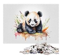 500 Piece Wooden Jigsaw Puzzles Watercolor Panda with Floral Accents Jigsaw Puzzle Family Activity 500pcs (52x38cm)
